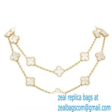Van Cleef  &  Arpels Onyx Vintage Alhambra Necklace white/gold